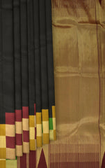 Contemporary Chic: Black Pure Silk Saree with Multi-Color Checkered Borders