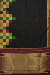 Contemporary Chic: Black Pure Silk Saree with Multi-Color Checkered Borders