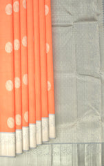 Orange Radiance with Silver Zari Buttas Pure Kanchipuram Silk Saree