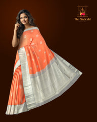Orange Radiance with Silver Zari Buttas Pure Kanchipuram Silk Saree