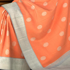 Orange Radiance with Silver Zari Buttas Pure Kanchipuram Silk Saree