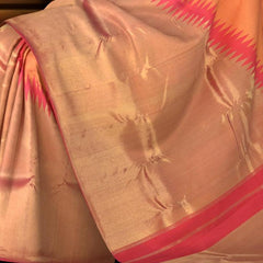 Light Orange Air India Pure Kanchipuram Silk Saree with Golden Zari