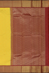 The Golden Hour Glow in Yellow Kancheevaram Silk Saree with Maroon Contrast