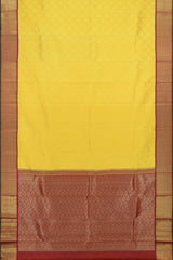 The Golden Hour Glow in Yellow Kancheevaram Silk Saree with Maroon Contrast