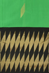 Green Plain Pure Kanchipuram Silk Saree with Diamond Butta and Black Border