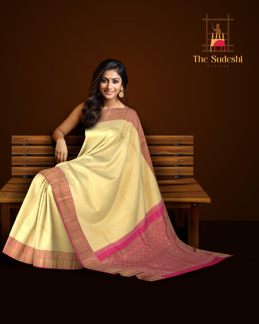 The Ethereal Weave of Off-White Kancheevaram Silk Saree with Peacock Elegance