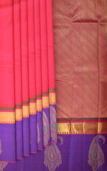 Pink Symphony: Pink Pure Silk Saree with Violet Bavanshi Borders