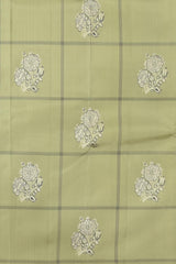 Sublime Harmony: Elaichi Green Pure Silk Saree with Navy Blue Elephant Motifs