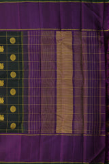 The Enigmatic Elegance of Black Kancheevaram Silk Saree with Traditional Checkered Weave