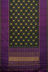 The Enigmatic Elegance of Black Kancheevaram Silk Saree with Traditional Checkered Weave
