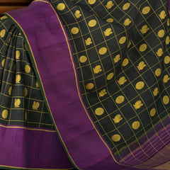 The Enigmatic Elegance of Black Kancheevaram Silk Saree with Traditional Checkered Weave
