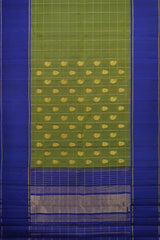 The Verdant Charm of Olive Green Kancheevaram Silk Saree with Mango and Iruthala Pakshi Motifs