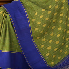 The Verdant Charm of Olive Green Kancheevaram Silk Saree with Mango and Iruthala Pakshi Motifs