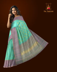 Ethereal Sky: Light Blue Pure Silk Saree with Mauve Accents