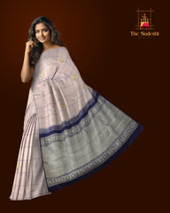 Lavender Dream: Light Mauve Pure Silk Saree with Navy Blue Elegance