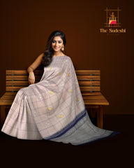 Lavender Dream: Light Mauve Pure Silk Saree with Navy Blue Elegance
