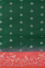 Enchantment in Green with Silver Buttas and Orange Borders Pure Silk Saree