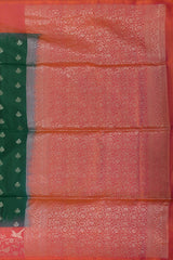 Enchantment in Green with Silver Buttas and Orange Borders Pure Silk Saree