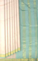 Whisper of Dawn: Light Pink Saree with Turquoise Blue Getti Zari Borders Pure Silk