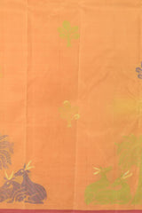 Dawn's First Light: Light Orange Saree with Pink Floral Woven Borders Pure Silk