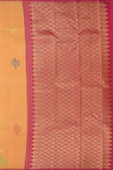 Dawn's First Light: Light Orange Saree with Pink Floral Woven Borders Pure Silk