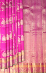 Magenta Kanchipuram Silk Saree with Tear Motif Checks – A Classic Statement of South Indian Elegance