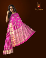 Magenta Kanchipuram Silk Saree with Tear Motif Checks – A Classic Statement of South Indian Elegance