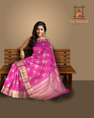 Magenta Kanchipuram Silk Saree with Tear Motif Checks – A Classic Statement of South Indian Elegance