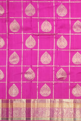 Magenta Kanchipuram Silk Saree with Tear Motif Checks – A Classic Statement of South Indian Elegance