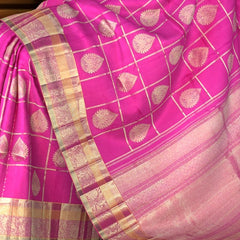 Magenta Kanchipuram Silk Saree with Tear Motif Checks – A Classic Statement of South Indian Elegance