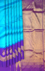 Royal Blue Kanchipuram Silk Saree with Wave Border – Understated Sophistication for Timeless Grace