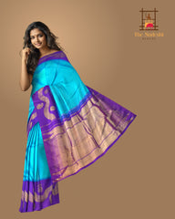 Royal Blue Kanchipuram Silk Saree with Wave Border – Understated Sophistication for Timeless Grace