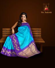 Royal Blue Kanchipuram Silk Saree with Wave Border – Understated Sophistication for Timeless Grace