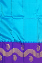 Royal Blue Kanchipuram Silk Saree with Wave Border – Understated Sophistication for Timeless Grace