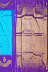 Royal Blue Kanchipuram Silk Saree with Wave Border – Understated Sophistication for Timeless Grace