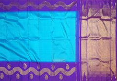 Royal Blue Kanchipuram Silk Saree with Wave Border – Understated Sophistication for Timeless Grace