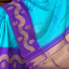Royal Blue Kanchipuram Silk Saree with Wave Border – Understated Sophistication for Timeless Grace