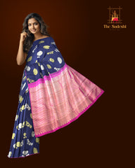Navy Blue Kanchipuram Silk Saree with Musical Instrument Motifs – A Symphony in Silk
