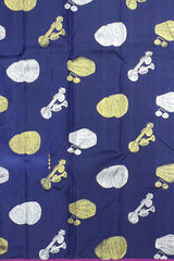 Navy Blue Kanchipuram Silk Saree with Musical Instrument Motifs – A Symphony in Silk