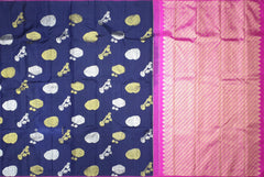 Navy Blue Kanchipuram Silk Saree with Musical Instrument Motifs – A Symphony in Silk