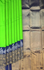 Lime Green Kanchipuram Silk Saree with Dark Blue Border – A Fresh Take on Classic Weaves