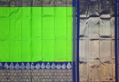 Lime Green Kanchipuram Silk Saree with Dark Blue Border – A Fresh Take on Classic Weaves