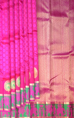 Pink Jacquard Kanchipuram Silk Saree with Elephant Border – Grace Woven in Royal Motifs