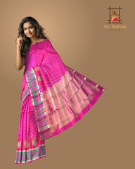 Pink Jacquard Kanchipuram Silk Saree with Elephant Border – Grace Woven in Royal Motifs