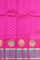 Pink Jacquard Kanchipuram Silk Saree with Elephant Border – Grace Woven in Royal Motifs