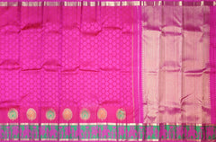 Pink Jacquard Kanchipuram Silk Saree with Elephant Border – Grace Woven in Royal Motifs