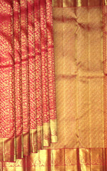 Red Kanchipuram Silk Saree with Zari Floral and Parrot Brocade – A Statement of Tradition and Festivity