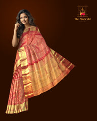 Red Kanchipuram Silk Saree with Zari Floral and Parrot Brocade – A Statement of Tradition and Festivity