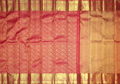 Red Kanchipuram Silk Saree with Zari Floral and Parrot Brocade – A Statement of Tradition and Festivity