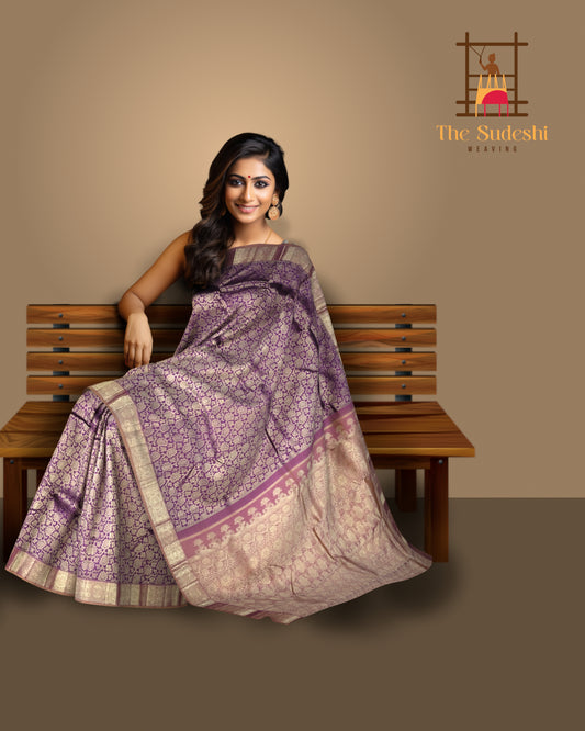 Purple Floral Jacquard Kanchipuram Silk Saree – A Regal Weave of Art and Elegance